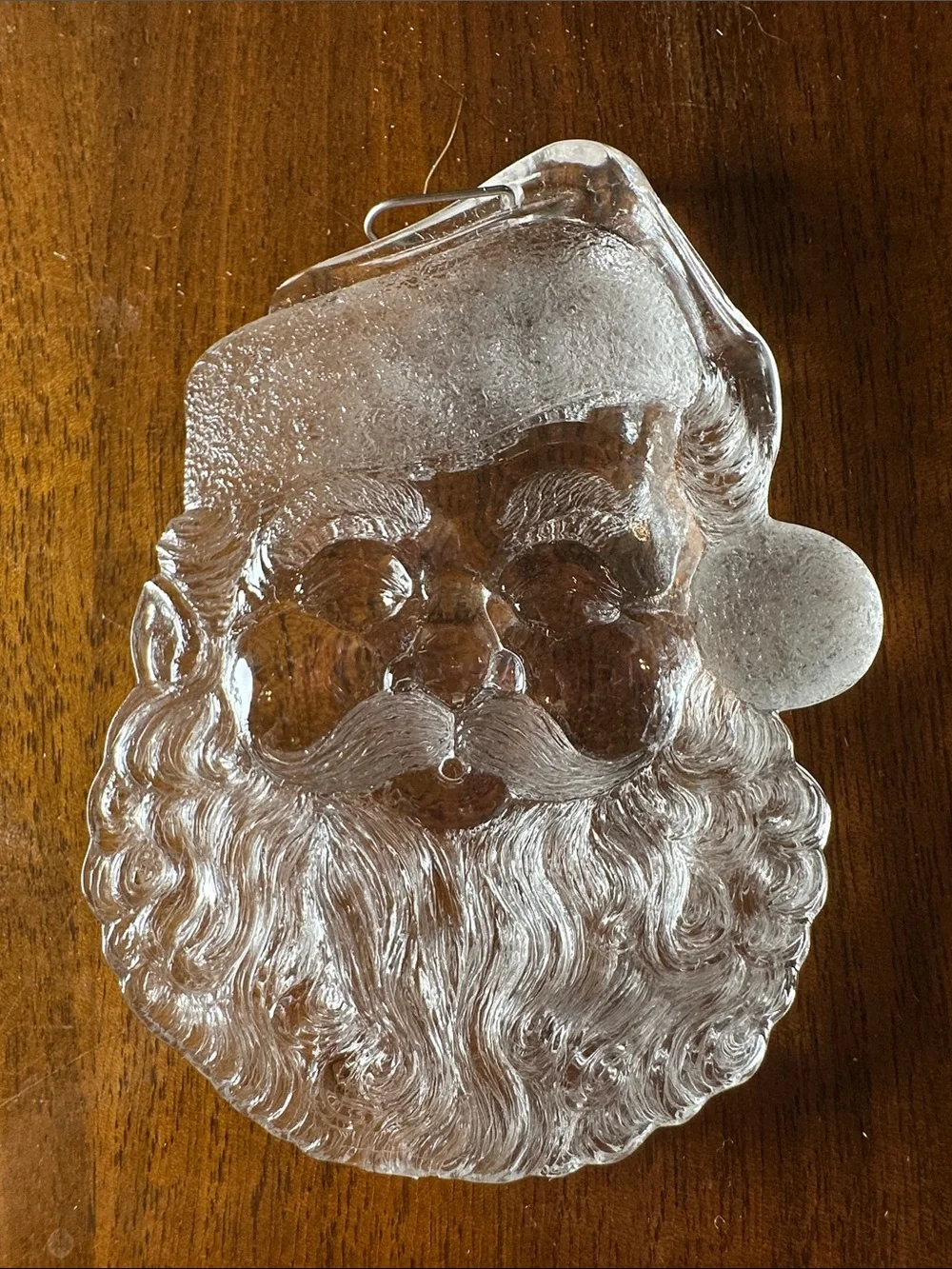 Two vintage 80s clear plastic ornaments  Hallmark & Santa Face